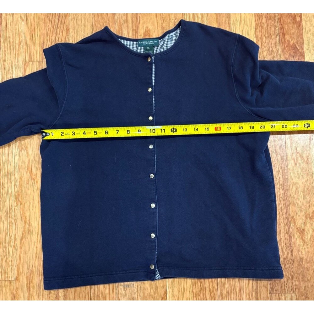Polo Ralph Lauren Women's Cotton Sweatshirt Cardigan  Jersey with snaps Navy XL - Picture 4 of 11
